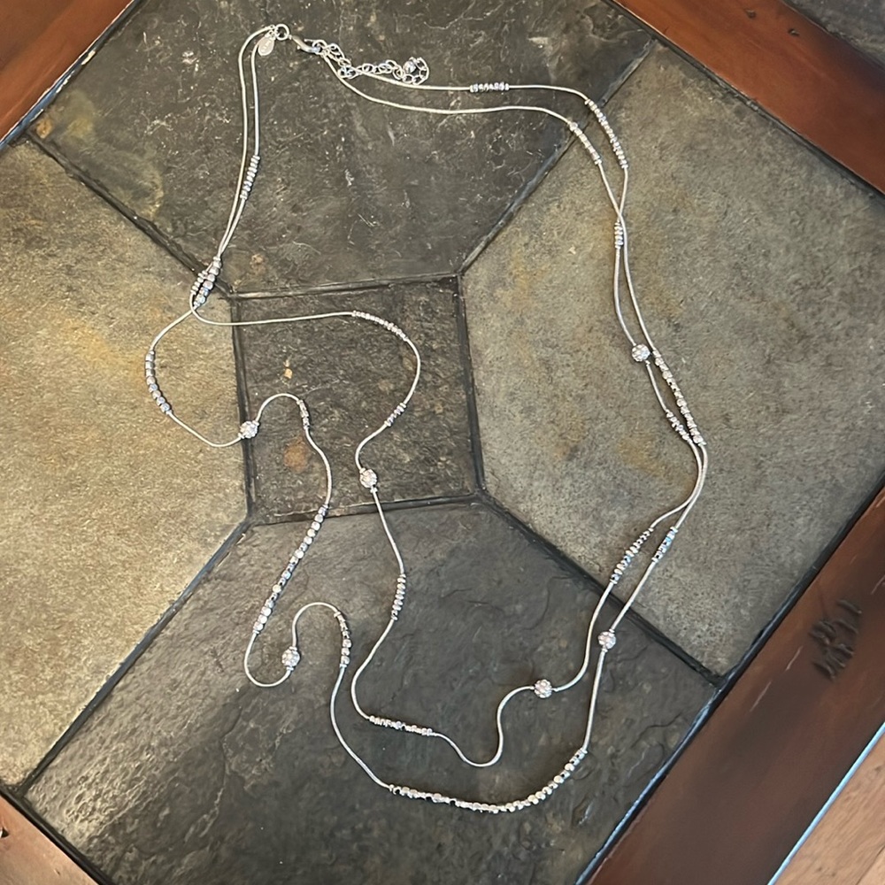 Long fashion double strand necklace silver Chicos
